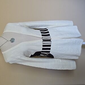 Anthropologie Moth Long Belted Cardigan Sweater in Ivory & Black Like-New - S